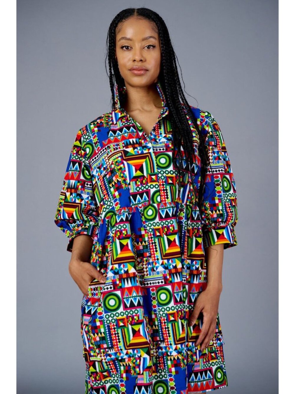 🆕 The Oula Company Geometric Print Cotton Dress Pockets Small - Picture 5 of 16